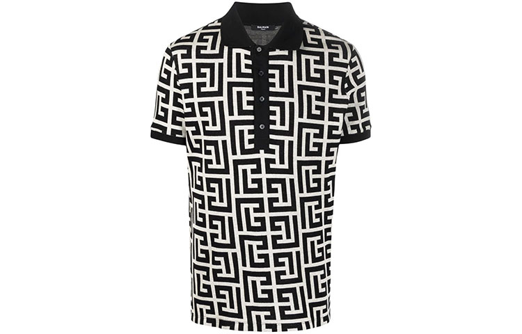 Order 巴尔曼SS22经典logo满版印花黑色POLO衫 XH1GB000JB70-GFE