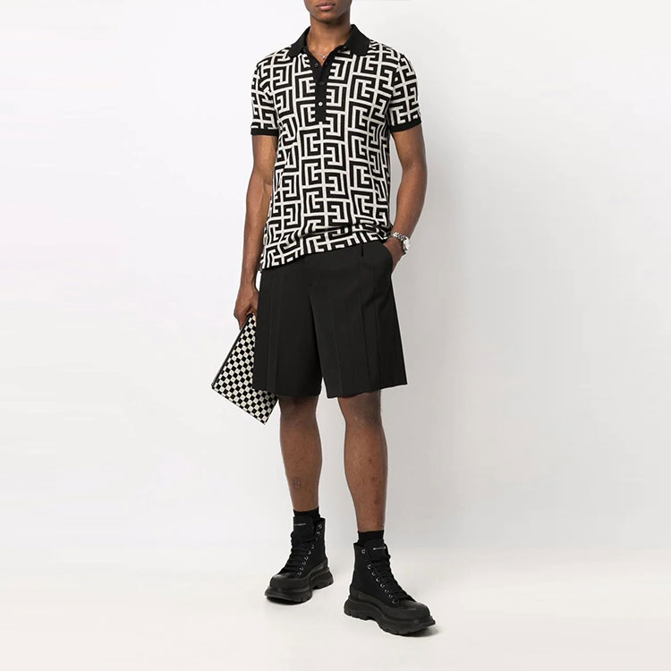 Lookbook 巴尔曼SS22经典logo满版印花黑色POLO衫 XH1GB000JB70-GFE