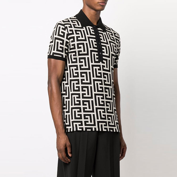 Shop 巴尔曼SS22经典logo满版印花黑色POLO衫 XH1GB000JB70-GFE