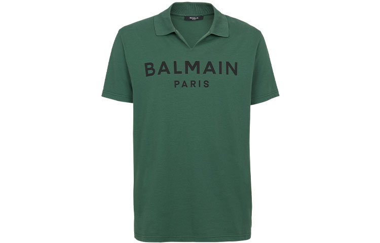 BALMAIN SS22  Green Polo Shirt with Logo Print. YH1GB005BB65-UDD