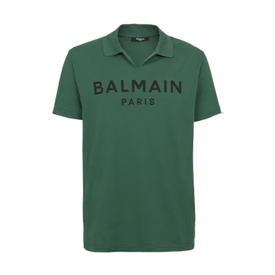 BALMAIN SS22 Green Polo Shirt with Logo Print. YH1GB005BB65-UDD