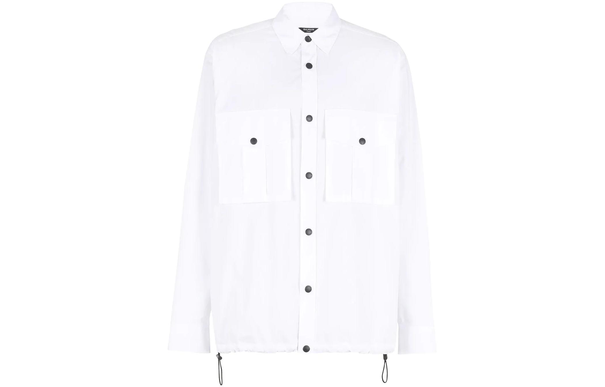 Order BALMAIN SS22  Long-Sleeve Shirt with Elastic Hem White. YH1HD000CC39GAB