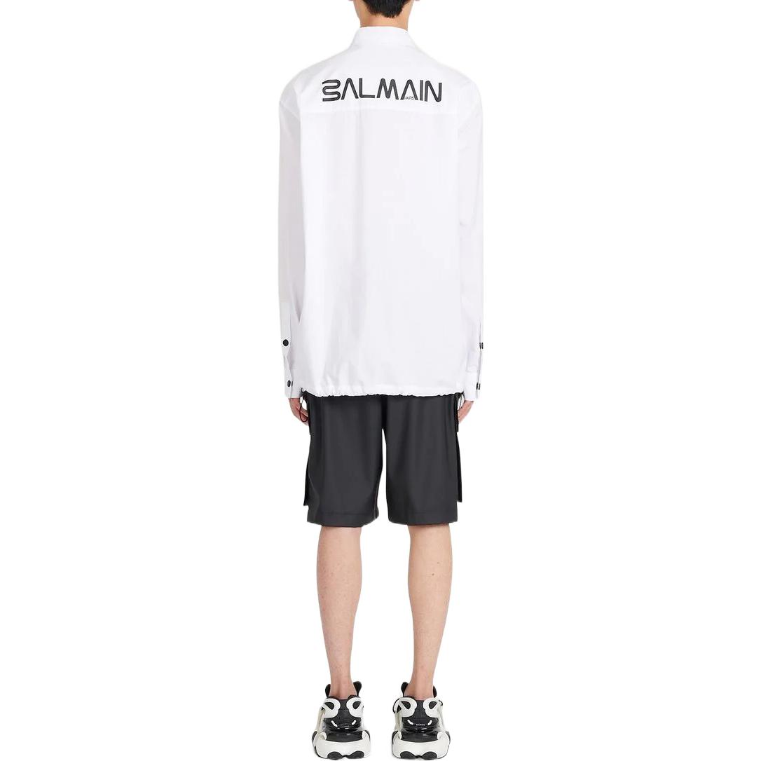Shop BALMAIN SS22  Long-Sleeve Shirt with Elastic Hem White. YH1HD000CC39GAB
