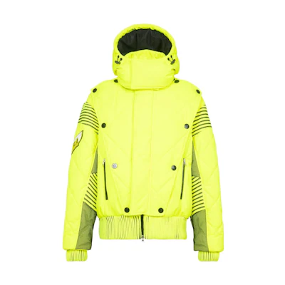 BALMAIN SS22 Neon Green Logo Quilted Hooded Jacket YH1TP070XD001KB
