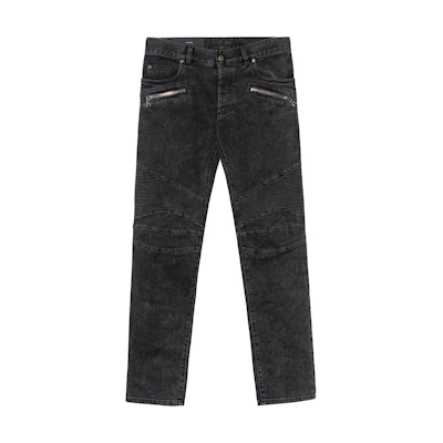 BALMAIN SS22 Ribbed Tapered Grey Denim Jeans XH1MH006DB67-0PC