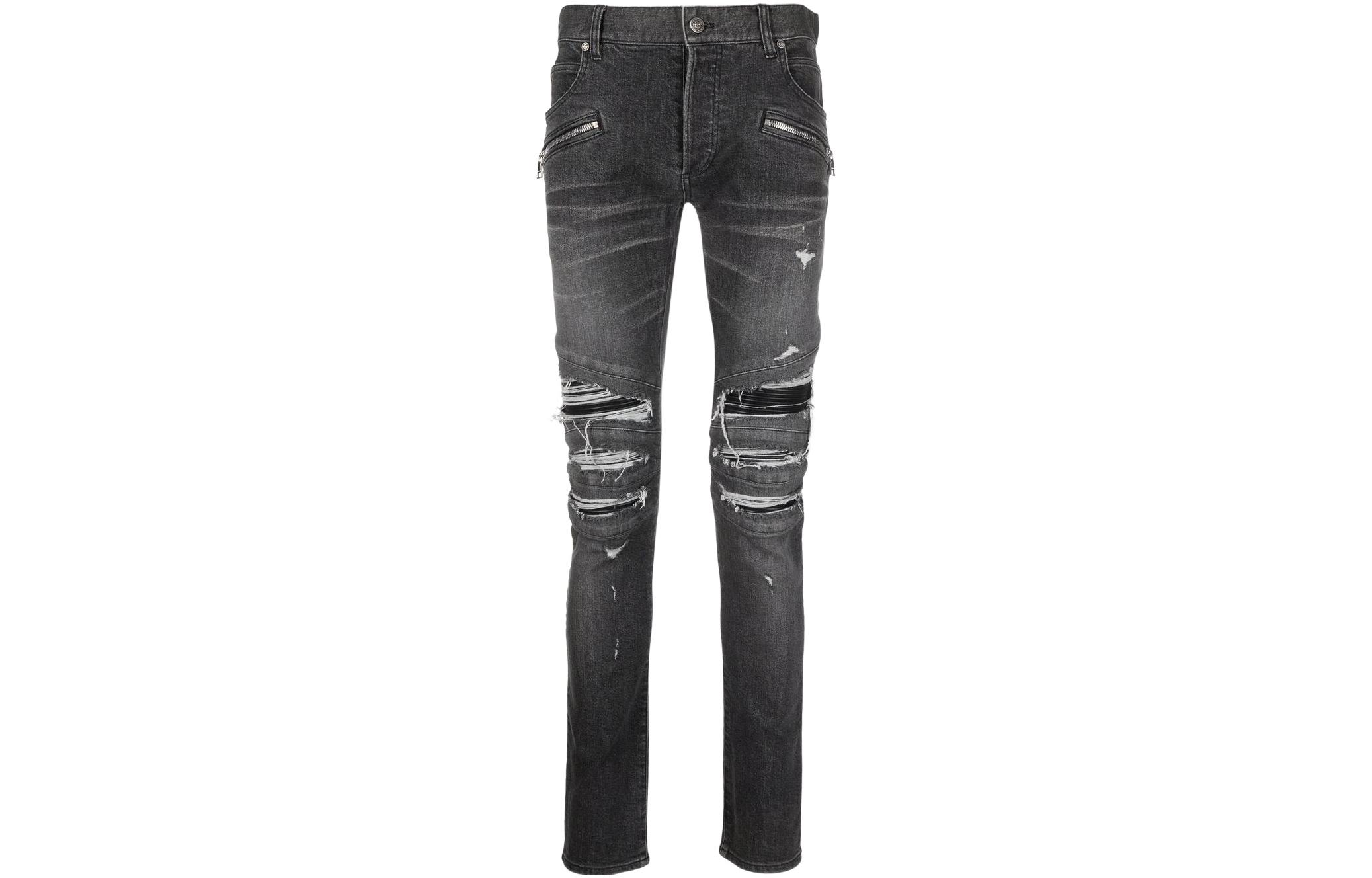 BALMAIN SS22  Slim Fit Distressed Black Jeans XH1MG010-DB75-0PC
