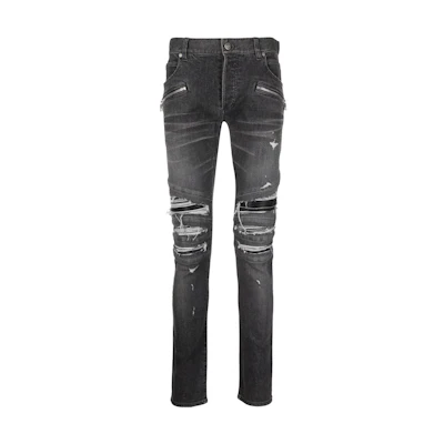 BALMAIN SS22 Slim Fit Distressed Black Jeans XH1MG010-DB75-0PC