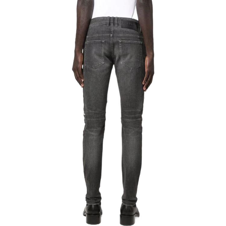 Shop BALMAIN SS22 Slim Fit Jeans Hitam Distressed XH1MG010-DB75-0PC