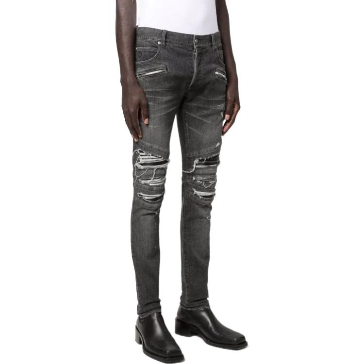 Purchase BALMAIN SS22 Slim Fit Jeans Hitam Distressed XH1MG010-DB75-0PC