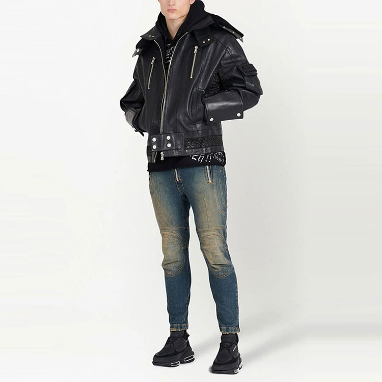 Lookbook 巴尔曼 SS22 蓝色弹力腰带双色紧身牛仔裤 YH1MI013DC396FC