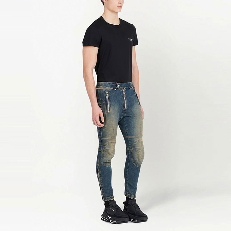 Purchase 巴尔曼 SS22 蓝色弹力腰带双色紧身牛仔裤 YH1MI013DC396FC