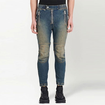 巴尔曼 SS22 蓝色弹力腰带双色紧身牛仔裤 YH1MI013DC396FC Details for 巴尔曼 SS22 蓝色弹力腰带双色紧身牛仔裤 YH1MI013DC396FC