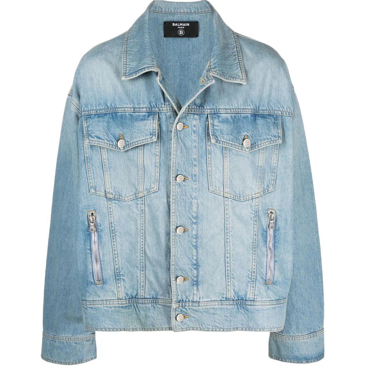 BALMAIN SS22  Washed Denim Single-Breasted Jacket Blue. XH1TC145DB53-6FC