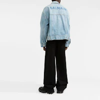 Shop BALMAIN SS22 Jaket Denim Cuci Single-Breasted Warna Biru. XH1TC145DB53-6FC