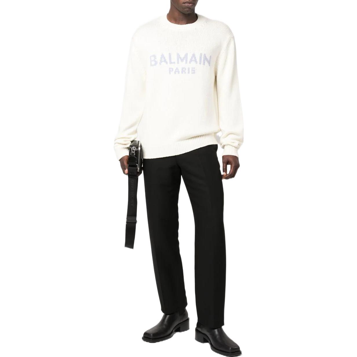 Lookbook BALMAIN SS22 白色針織羊毛字母標誌毛衣 YH1KD000KB13GFQ