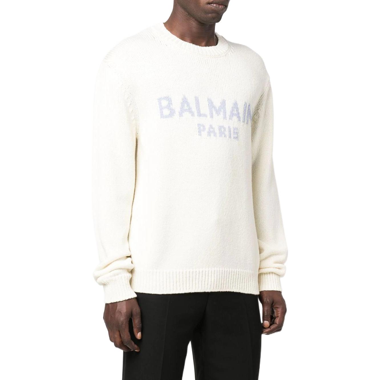 Purchase BALMAIN SS22 白色針織羊毛字母標誌毛衣 YH1KD000KB13GFQ