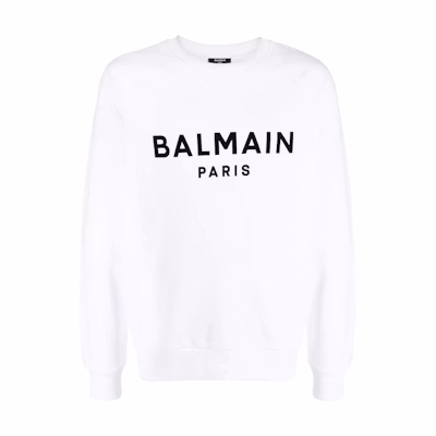BALMAIN SS22 White Logo Print Raglan Sleeve Long-Sleeve Sweatshirt. YH1JQ005BB33-GAB