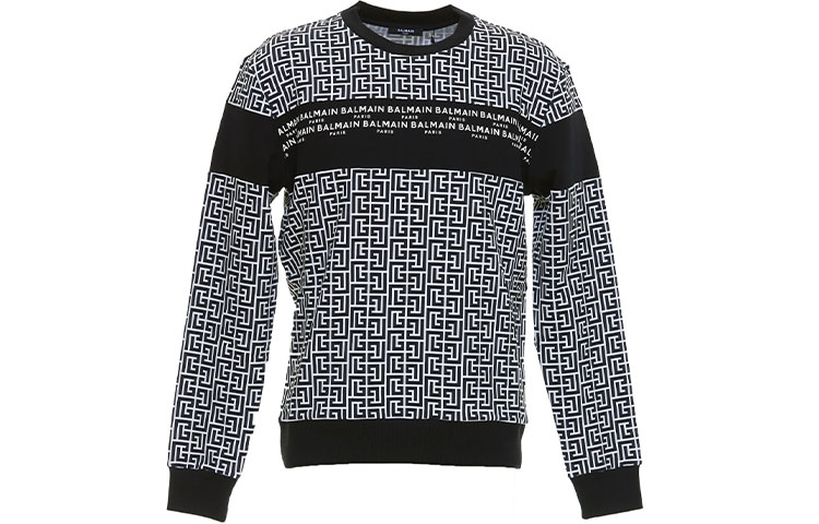 Balmain SS22 All-Over Print Crewneck Long Sleeve Sweatshirt Grey () JQ040BB18-GGO