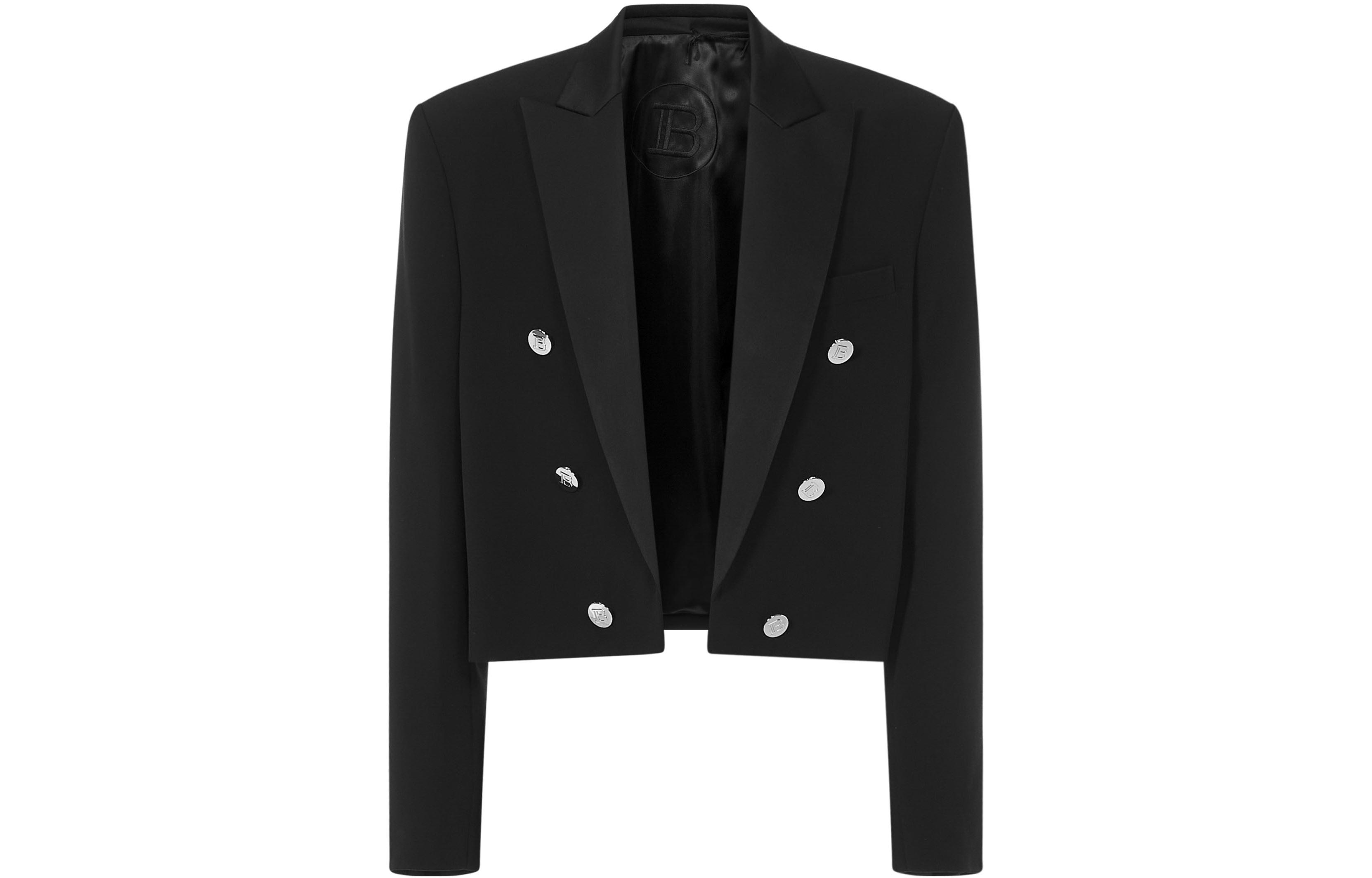 Balmain SS22 Black Double-Breasted Long Sleeve Jacket XH1SC081MB010PA