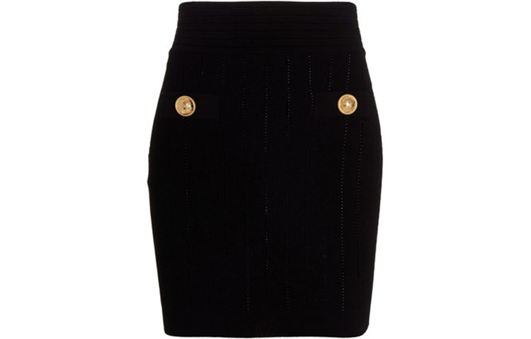 BALMAIN SS22 Black Mini Skirt with Decorative Buttons XF1LB015KB07-0PA