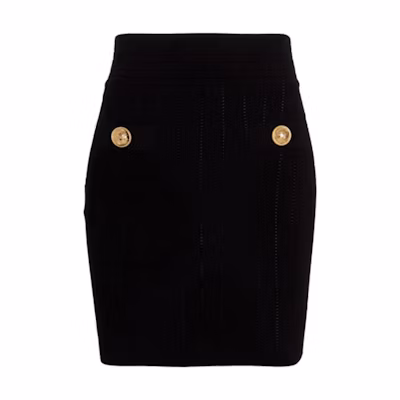 BALMAIN SS22 Black Mini Skirt with Decorative Buttons XF1LB015KB07-0PA
