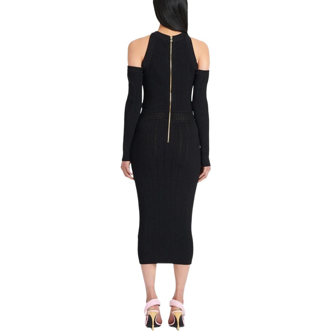 Shop 巴尔曼 SS22 黑色露肩针织长袖连衣裙. YF1RL035KB39-0PA