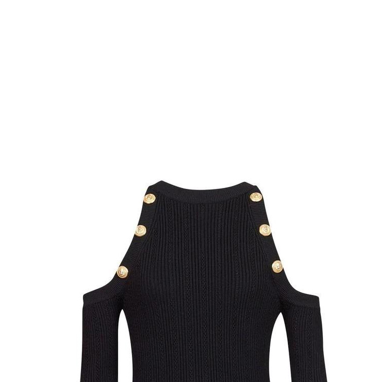 Details for 巴尔曼 SS22 黑色露肩针织长袖连衣裙. YF1RL035KB39-0PA