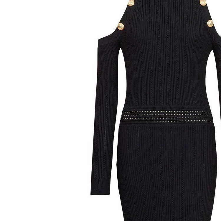 Sizing 巴尔曼 SS22 黑色露肩针织长袖连衣裙. YF1RL035KB39-0PA