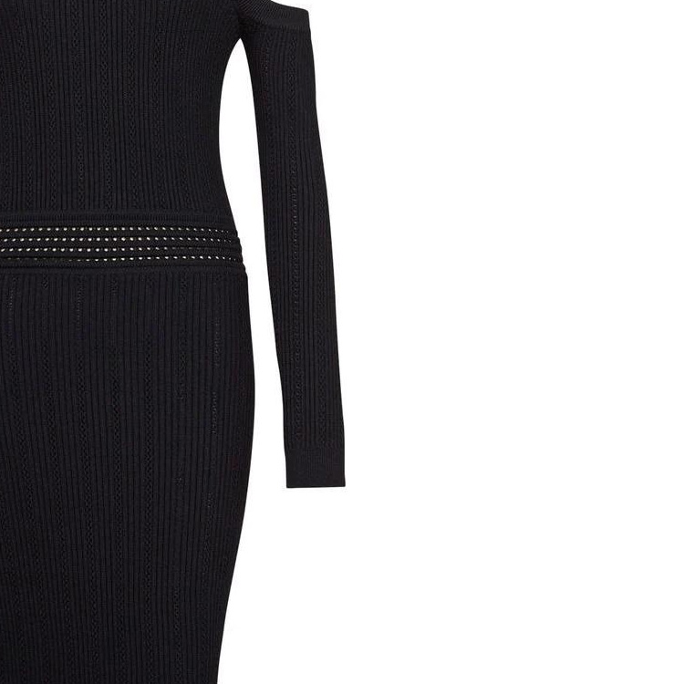 Cheap 巴尔曼 SS22 黑色露肩针织长袖连衣裙. YF1RL035KB39-0PA