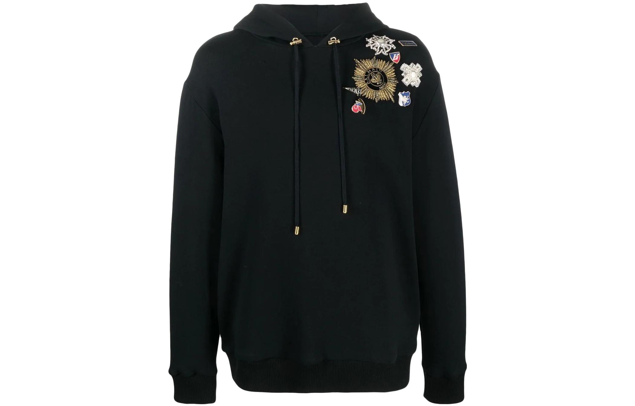 Balmain SS22 Black Pin-Embellished Solid Color Sweatshirt YH1JT046PB27EAH