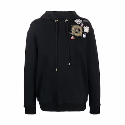 Balmain SS22 Black Pin-Embellished Solid Color Sweatshirt YH1JT046PB27EAH