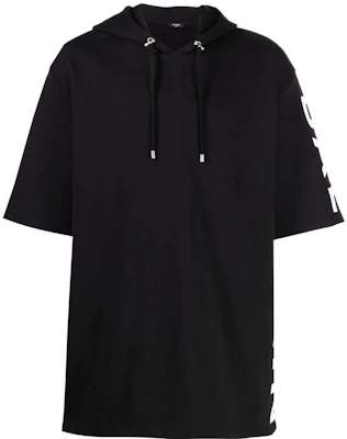 Balmain SS22 Hoodie Hitam Lengan Pendek Pria dengan Cetak Logo YH1JL000BB15EAB Buy Balmain SS22 Hoodie Hitam Lengan Pendek Pria dengan Cetak Logo YH1JL000BB15EAB