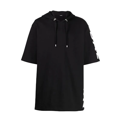 Balmain SS22 Black Short-Sleeve Hoodie with Logo Print for Men YH1JL000BB15EAB