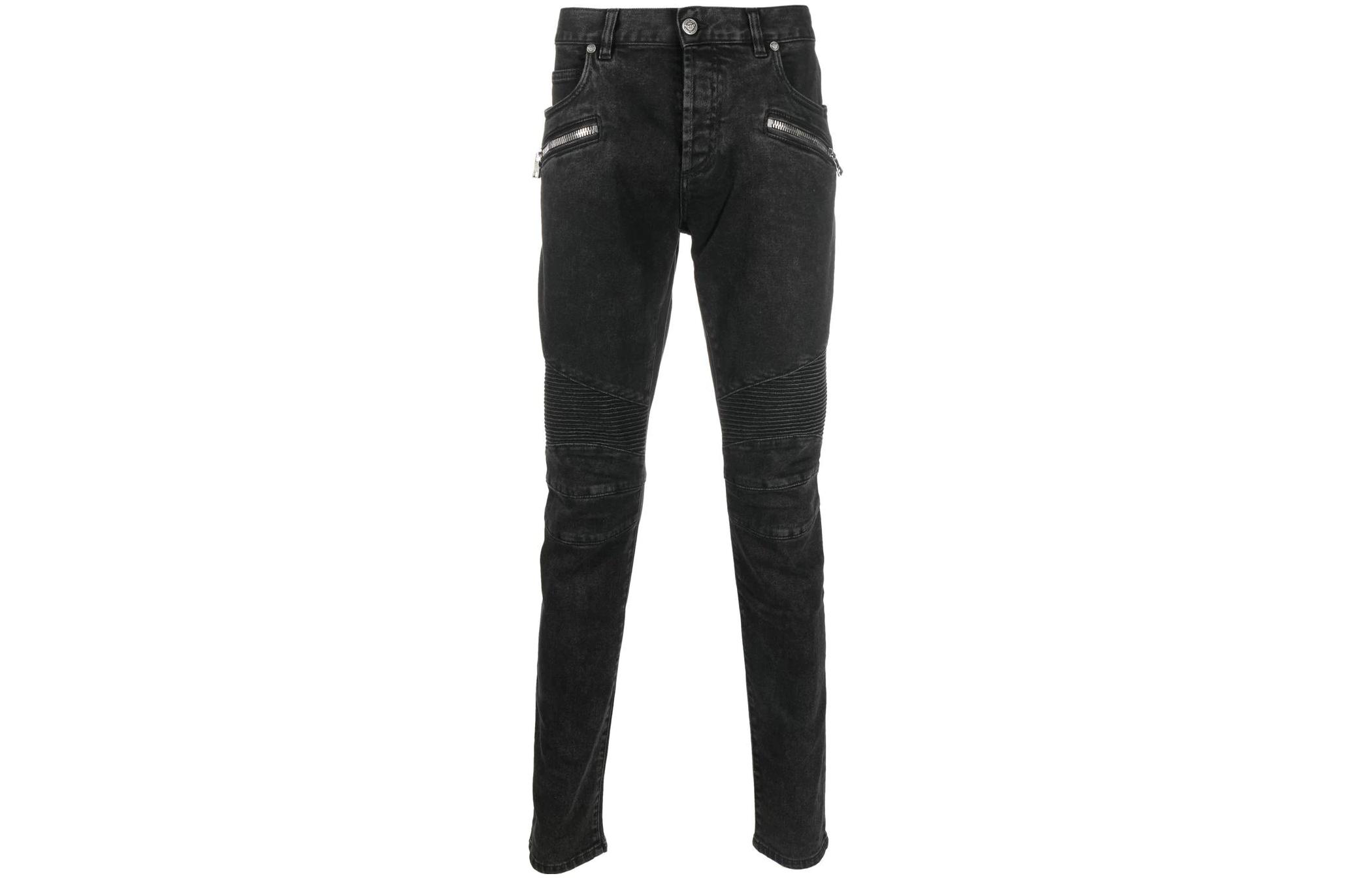 BALMAIN SS22 Black Slim Fit Jeans with Zipper Pocket and Button Detail XH0MG005DB67