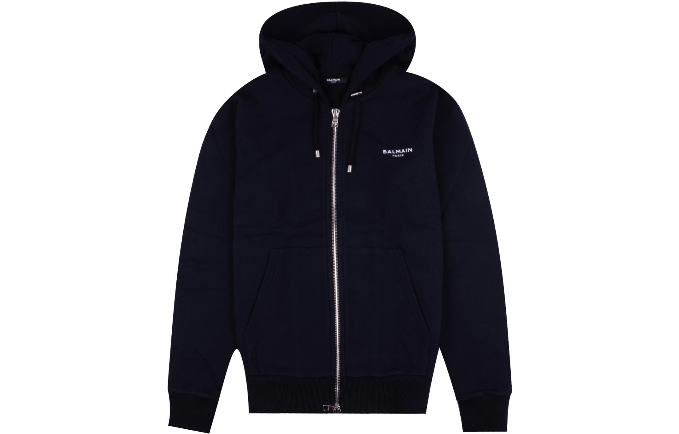 Balmain SS22 Black Solid Color Long-Sleeve Hoodie Jacket XH0JX000BB04EAB