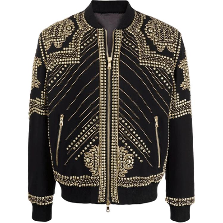 Balmain SS22 Black Studded Embroidered Bomber Jacket XH1TF000PB03-EAD