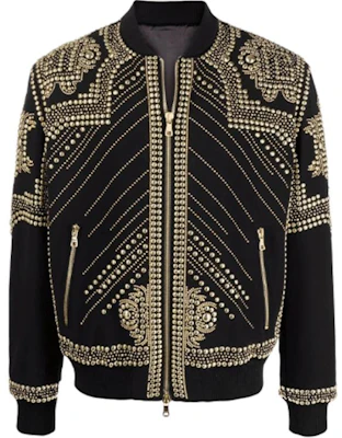 Balmain SS22 Black Studded Embroidered Bomber Jacket XH1TF000PB03-EAD Buy Balmain SS22 Black Studded Embroidered Bomber Jacket XH1TF000PB03-EAD