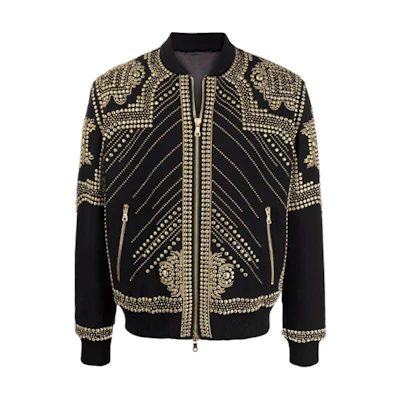 Balmain SS22 Black Studded Embroidered Bomber Jacket XH1TF000PB03-EAD