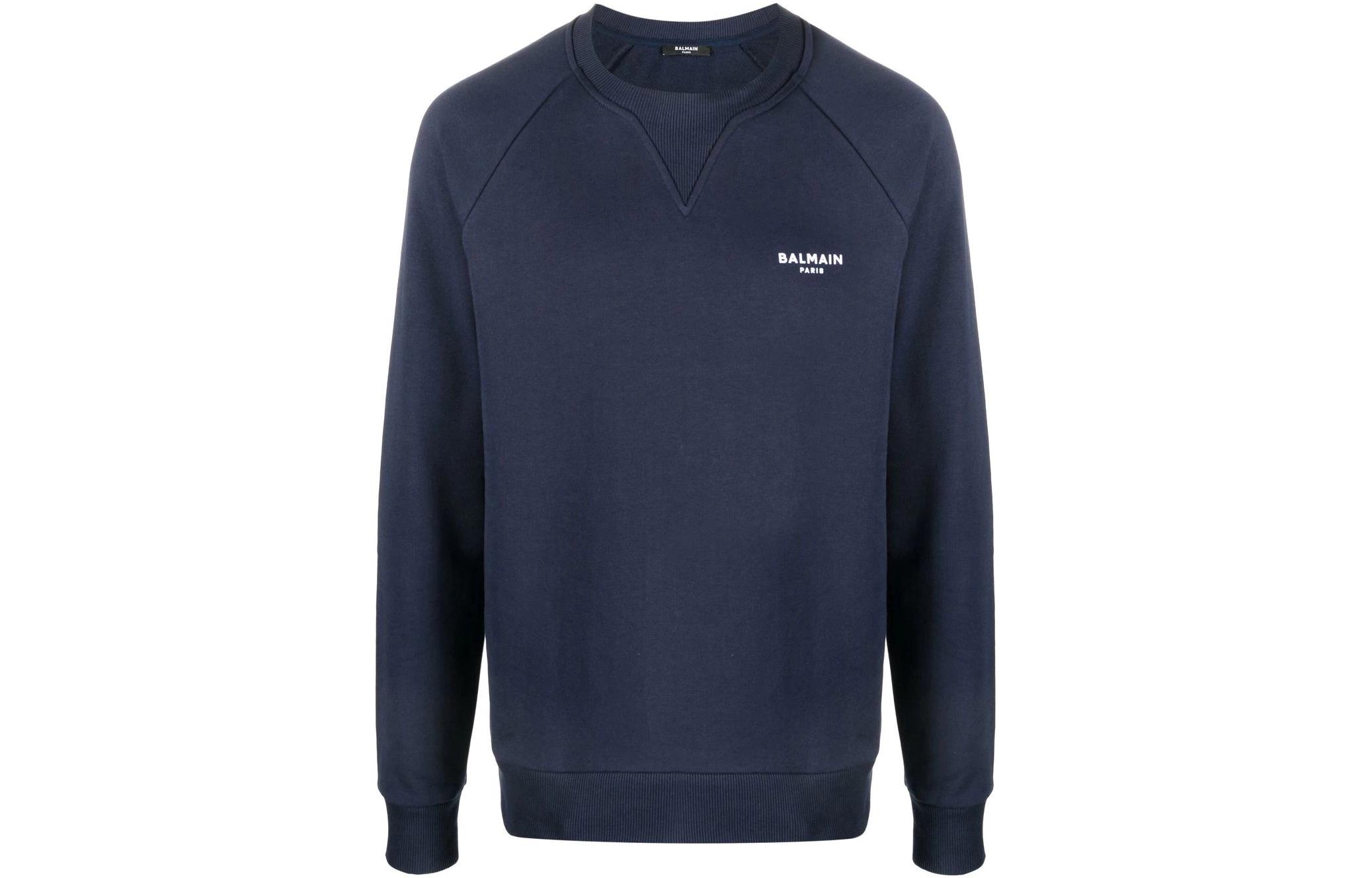 Balmain SS22 Blue Letter Logo Print Crewneck Long-Sleeve Sweatshirt YH1JQ005BB04-SAJ