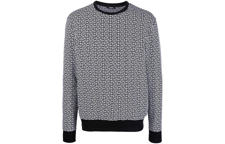 Balmain SS22 Classic Logo All-Over Print Pullover Hoodie Black () XH0JQ040JC97-GAB