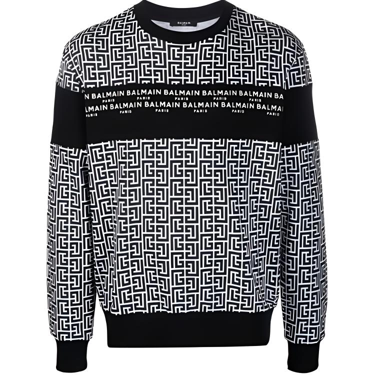 Balmain SS22 Classic Logo All-Over Print Sweatshirt Black Mens XH1JQ040BB18-GGO