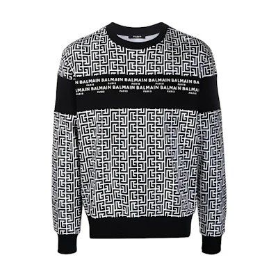 Balmain SS22 Classic Logo All-Over Print Sweatshirt Black Mens XH1JQ040BB18-GGO