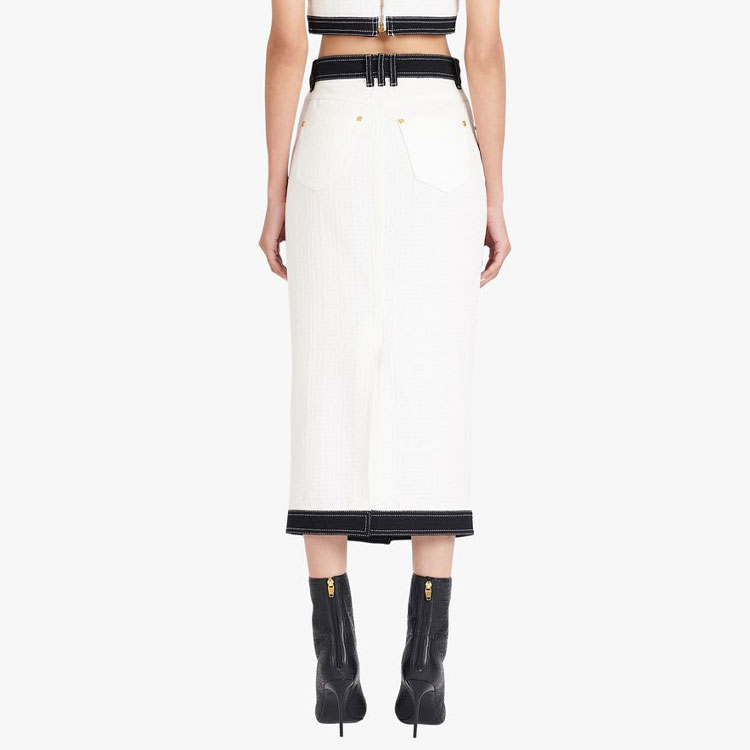 Cheap 발망 SS22 대비 트림 버튼 미디 스커트 화이트. XF1LD025DB57-GAB