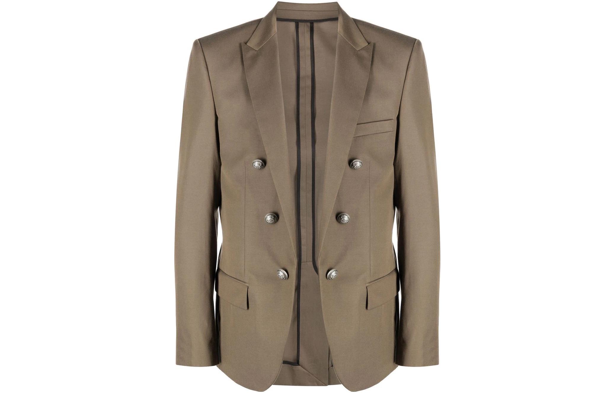 Balmain SS22 Double-Breasted Brown Blazer Jacket with Notched Lapels XH1SH006VB38-7AS