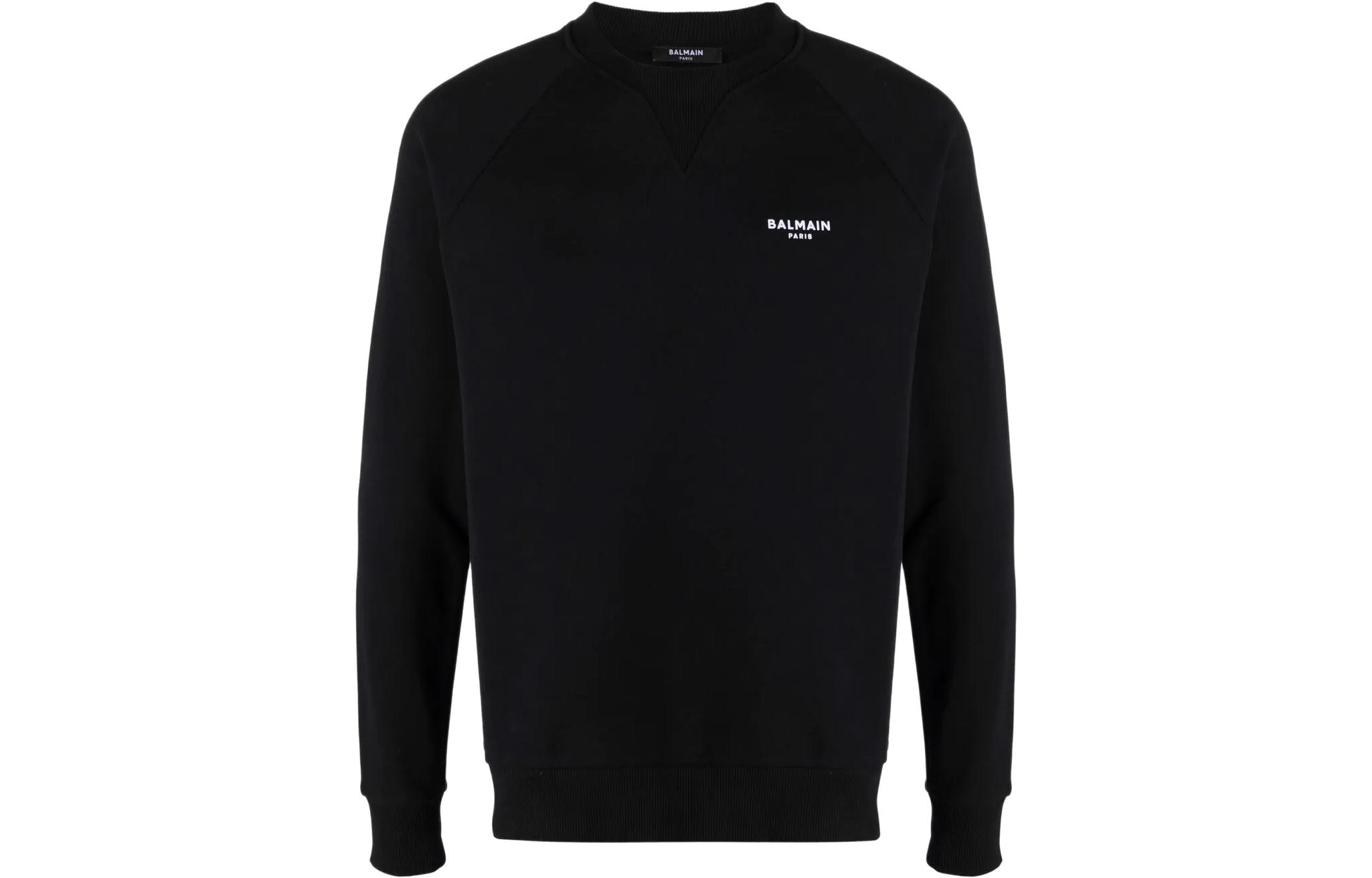 Balmain SS22 Flocked Logo Sweatshirt Black XH1JQ005BB04-EAB