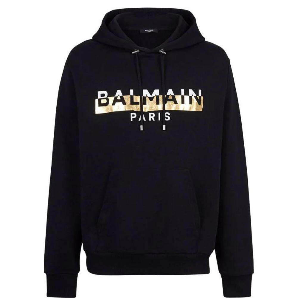 Balmain SS22 Foil Logo Tape Hoodie Black XH0JR002BB59EDC