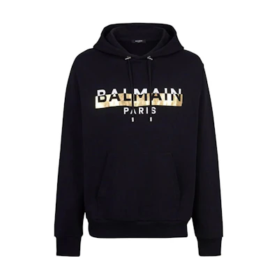 Balmain SS22 Foil Logo Tape Hoodie Black XH0JR002BB59EDC