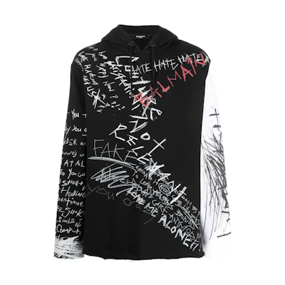 Balmain SS22 Graffiti Print Drawstring Hoodie Black YH1JT135GB70EAB