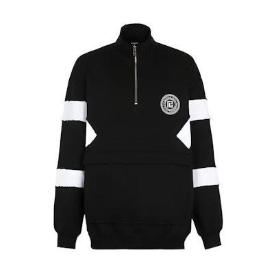 Balmain SS22 Logo Colorblock Half-Zip Pullover Hoodie Black XH0JS060-00JB-EAB