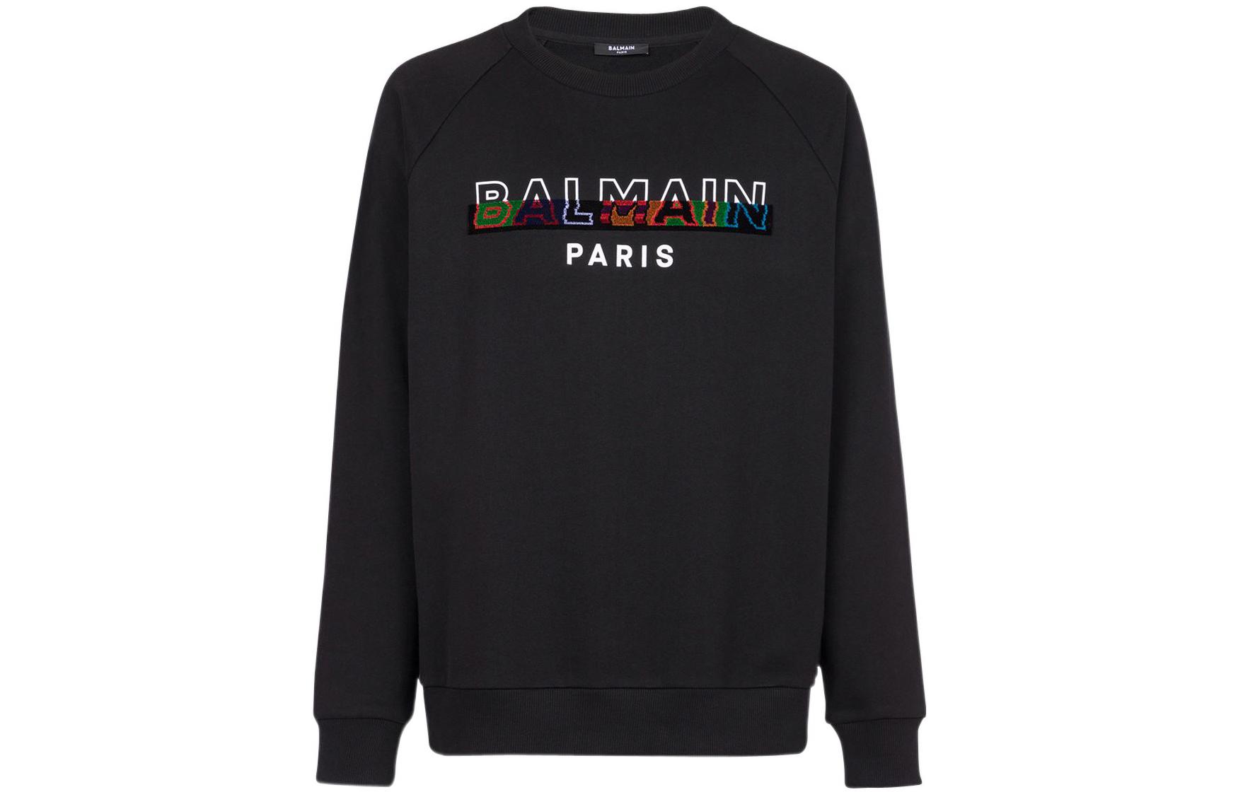 BALMAIN SS22 Logo Crewneck Pullover Sweatshirt  Black XH1JS004BB26EAH